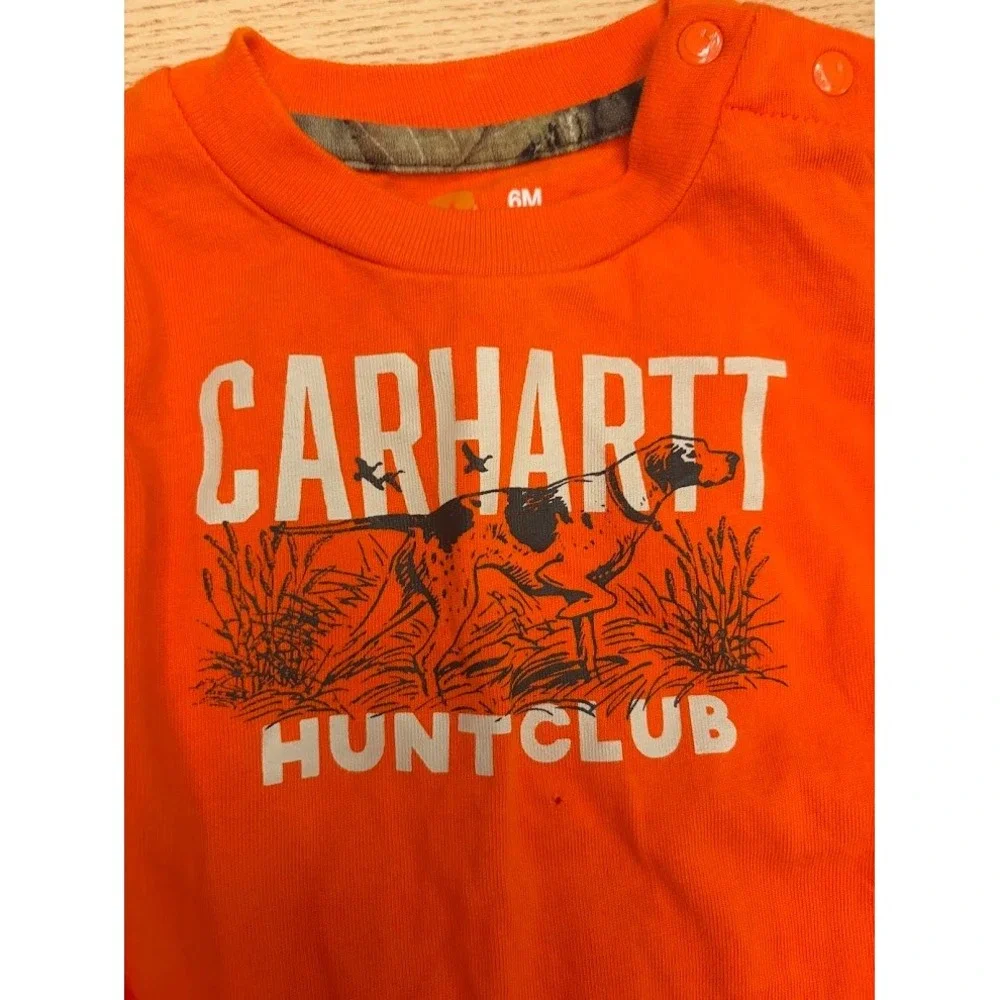 Carhartt Hunt Club Infant Bodysuit Orange Mossy Oak Camo Layered Sleeves 6M